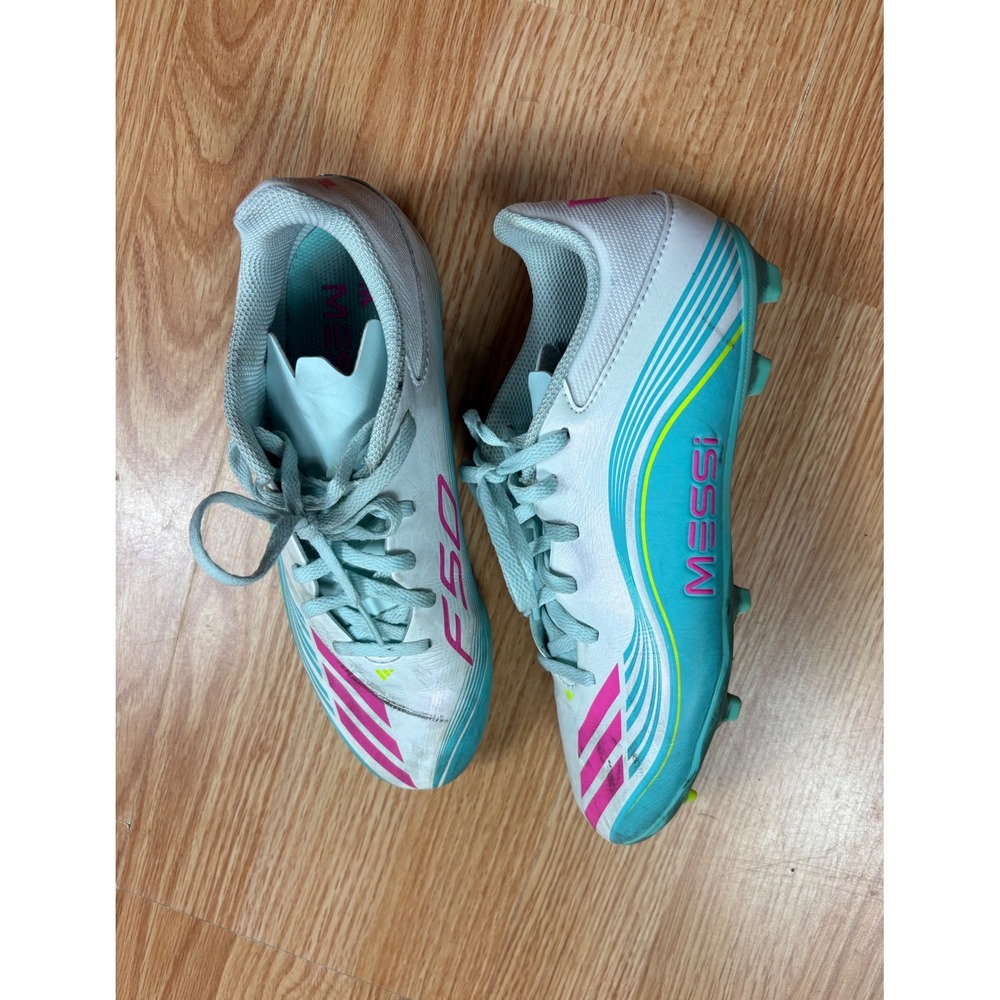Adidas F50 Messi League FxG Soccer Cleats White Blue Pink JQ0942 Youth Size 5 - Picture 5 of 5
